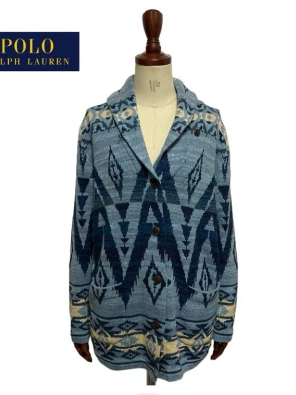 Ralph Lauren Polo Southwestern Motif Cotton Chunky Knit Cozy Long Cardigan 90s
